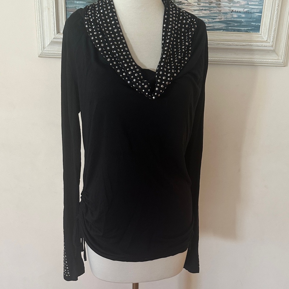 Gold Hawk Elegant Black Polka Dot Cowl Neck Women's Top
